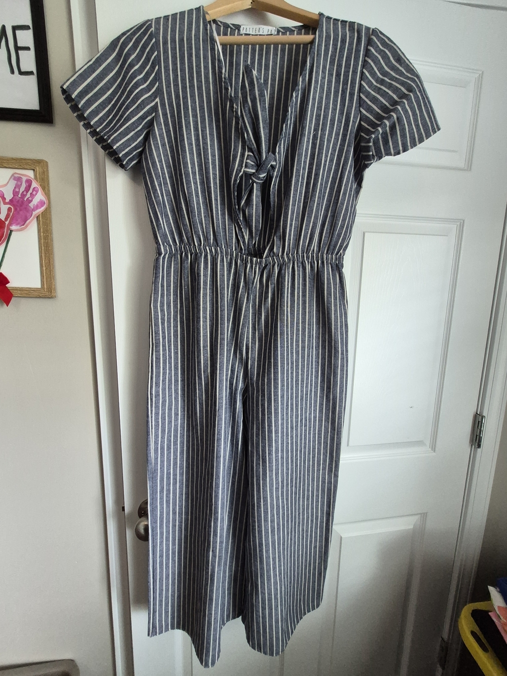 Potter's Pot Navy and White Striped Jumpsuit Size Large